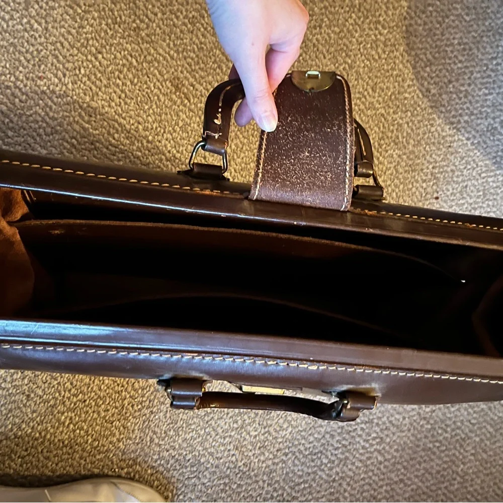 Brown Leather Briefcase with Top Handle